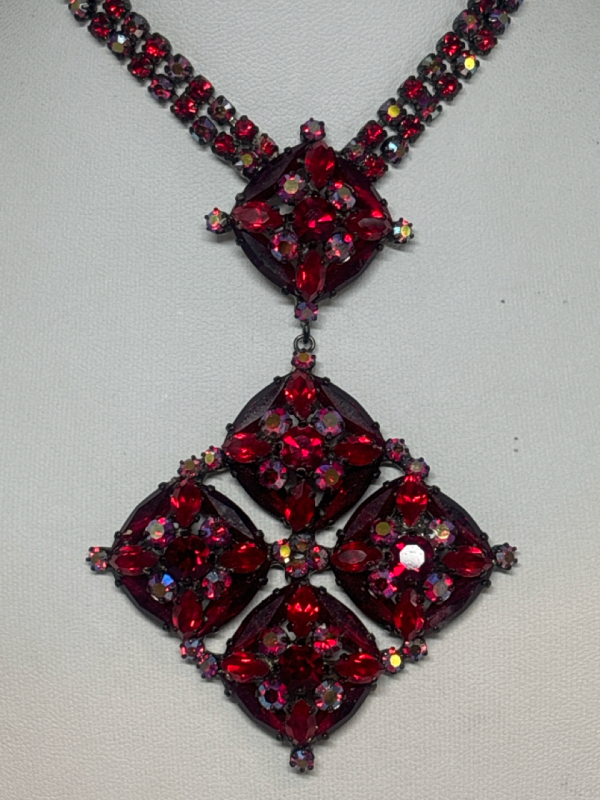 Vintage Statement Red Siam Japanned Necklace