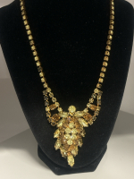 Huge Amber Color Rhinestone Runway Necklace