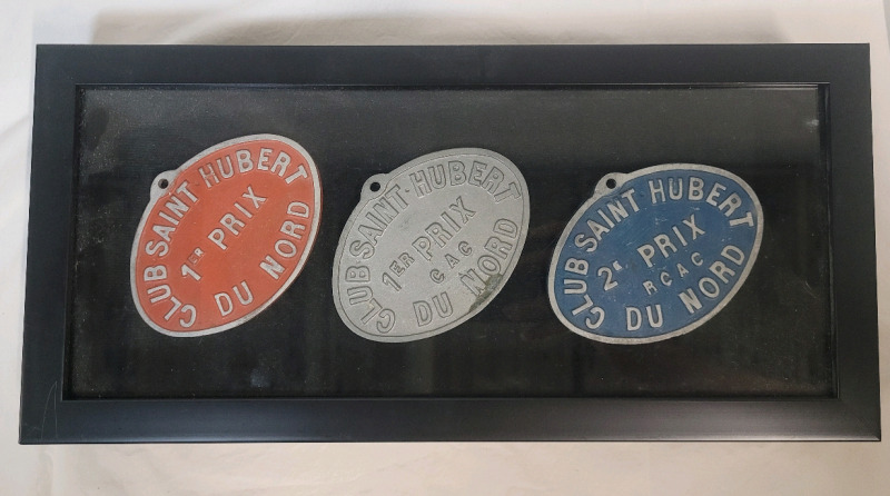 Vintage Metal French Dog Show Award Plaques with Case . Plaques measure 4.5"