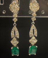 Signed Jomaz Emerald Austrian Rhinestone & clear Drop Earrings