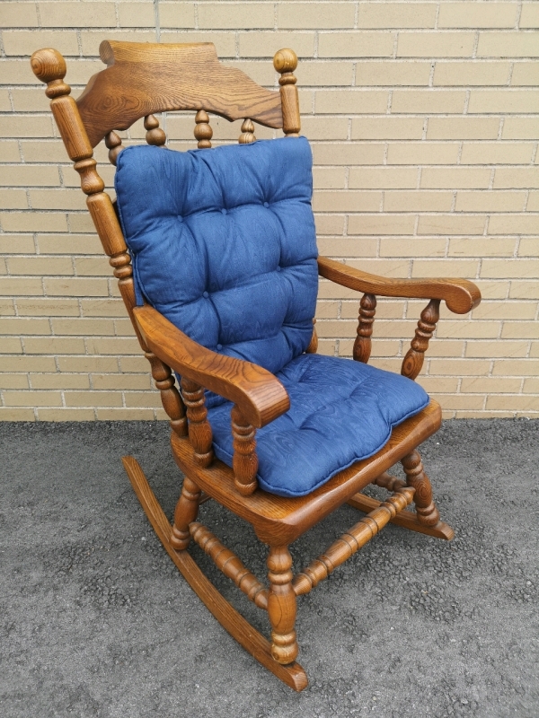 Vintage Heavy Oak Rocking Chair with Cushions