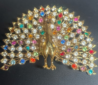 Amazing Large Peacock multi stone Glowing Brooch