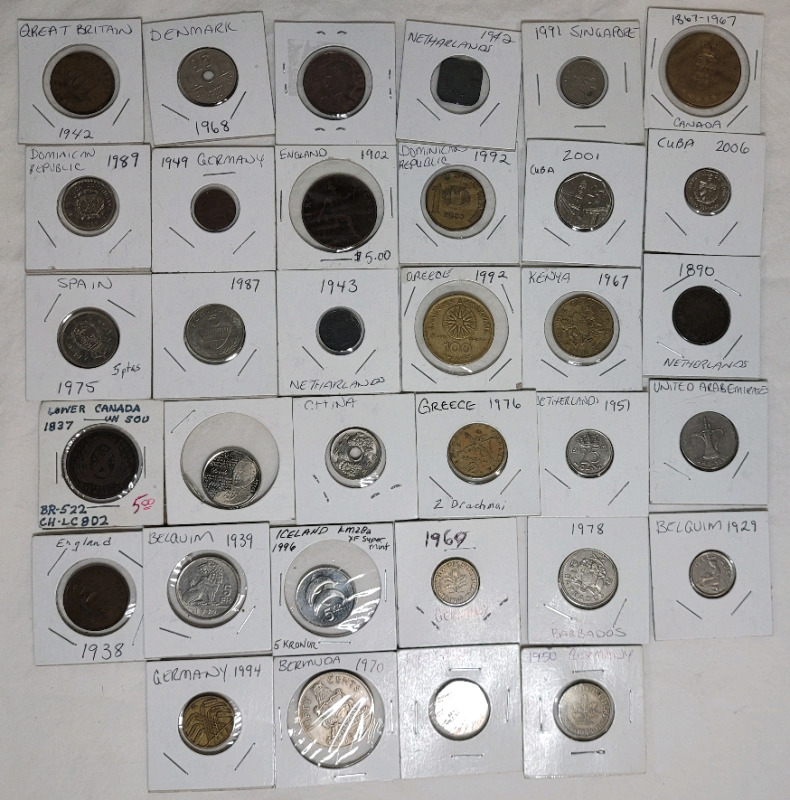 World Coin Lot : Canada , GB , Belgium , Netherlands , Cuba , Germany , Greece plus More . 34 Coins