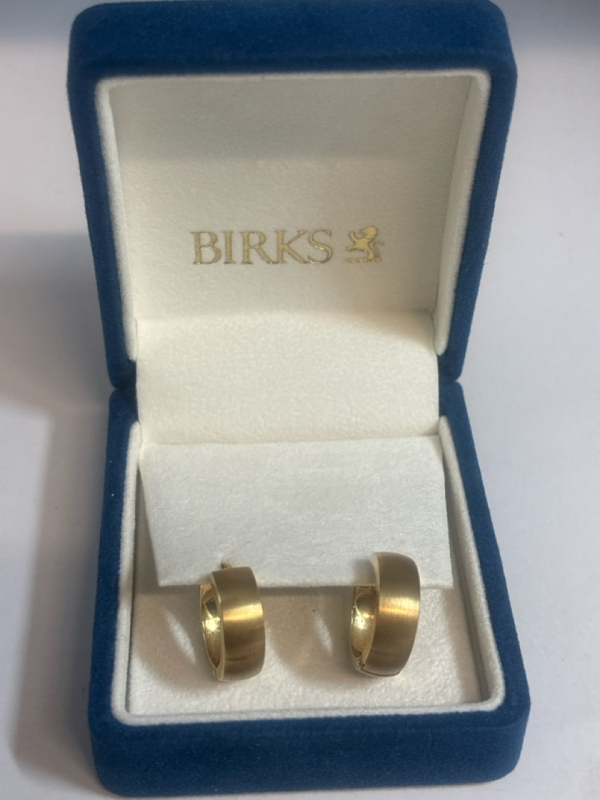 BIRKS Italy 750 18K Yellow Gold Pierced Hoop Earrings Original Box