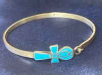 Sterling Turquoise Inlay Ankh Buckle Bracelet Cuff