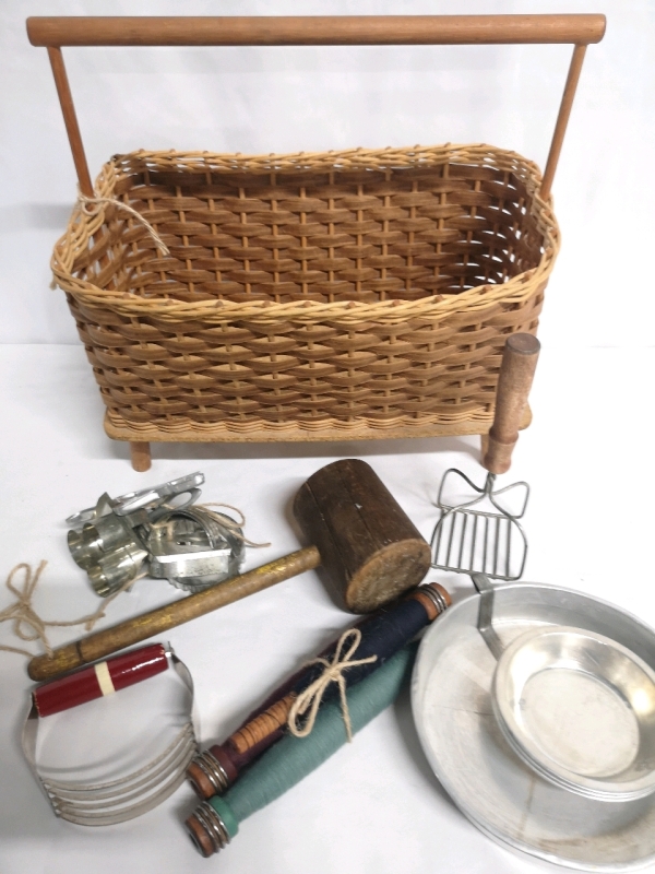 Vintage Wool Basket + Kitchen Items