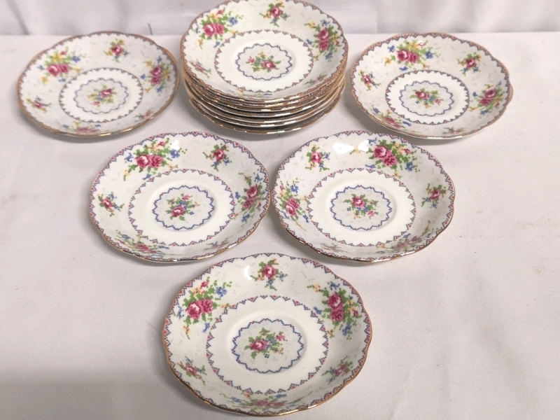 12 Vintage Royal Albert Petit Point Pattern Saucers with Case