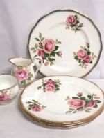 Vintage Royal Albert Plates+ Creamer & Sugar - Anniversary Rose and American Beauty Patterns