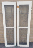 Vintage Leaded Glass Cabinet Doors , Pair . Each door measures 15 7/8"×58" .