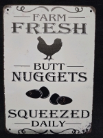 New | " Fram Fresh Butt Nuggets Squeezed Daily " Metal Wall Sign ( 6" x 8" )