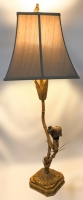 Fantastic Vintage Bermin Bronze-Colored Resin & Metal Table Lamp with Bamboo & Parrot | 37" Tall