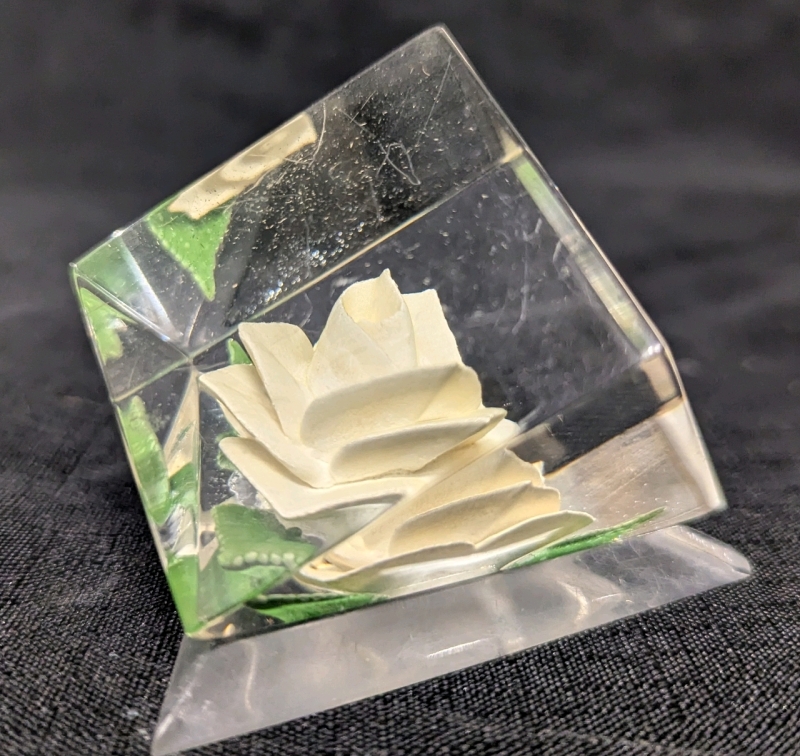 Vintage Resin Rose Paperweight. 2.75" Tall