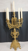 Vintage LANCINI Italian 6-Candle Brass Candelabra with Candles . Measures 24" Tall . Made in Italy