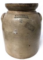 Antique F. Woodworth #2-GAL Glazed Stoneware Crock Burlington, VT. | 11" Tall