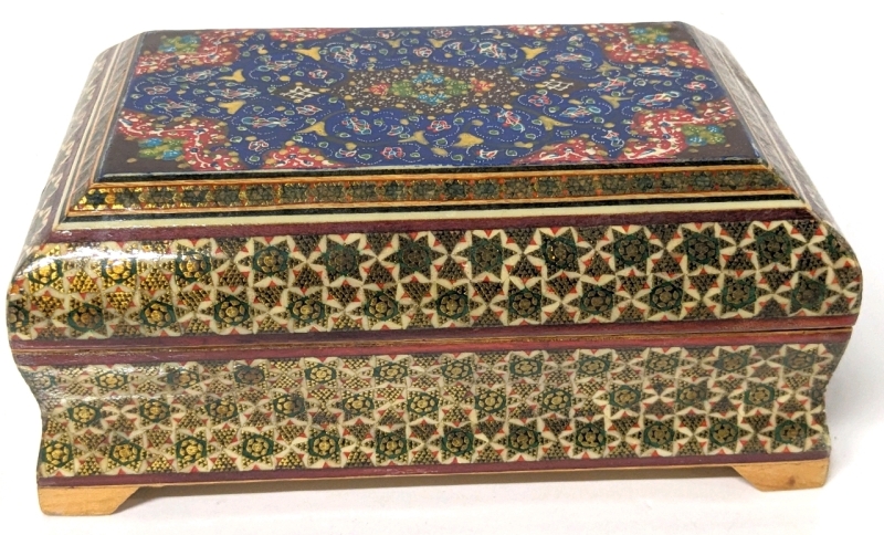 Gorgeous Vintage Khatam Persian Lacquered WoodTrinket Box | 6.15" x 4" x 2.75" Tall