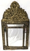 GORGEOUS Antique Dutch Cushion Mirror | 19th C. Repousse Brass & Wood Beveled Wedding / Bridal Mirror | 12.7" x 0.75" x 23.25" Tall