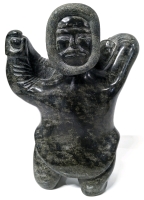 WOWZA! Large Vintage Soapstone Carving of a Kneeling Inuit with Seal | Canada | 10.25" x 6.5" x 14" Tall | Serial No. 99040186