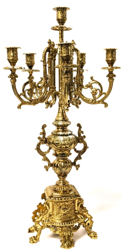 Vintage Lancini Italian Brass Candelabra with Scrollwork | 23.75" Tall