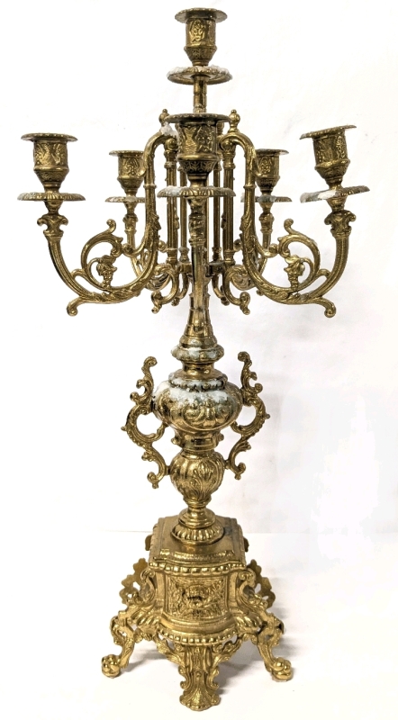 Vintage Unsigned Lancini Italian Brass Candelabra with Scrollwork | 23.75" Tall