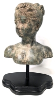 Large Vintage Bronze-Tone Spelter Bust of a Woman on Wood Stand | 20" Tall