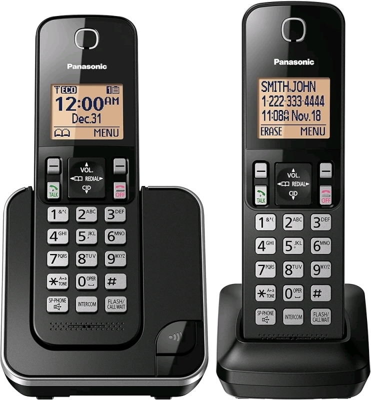 New Panasonic DECT 6.0 Expandable Cordless Phone with Call Block - 2 Cordless Handsets - KX-TGC382CB (Black)