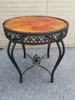 Metal Base Table with Bamboo Style Top - 27.5" diameter and 29" tall