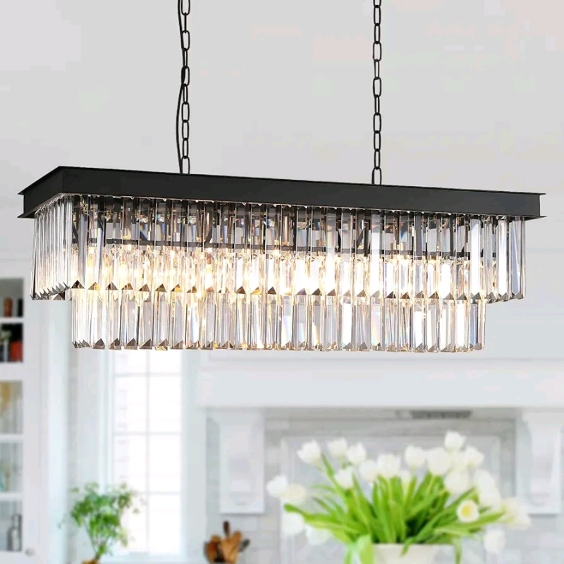 New As Is AXILIXI Crystal Chandelier Rectangular Black