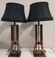 2 Modern Home Decor Four Pillar Table Lamps with Black Shades. Measures 33" tall each .