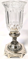 Vintage Unsigned Czech Crystal Candle Holder with Heavy Silver Tone Metal Base | 14.5" Tall x 6.15" Top Diameter