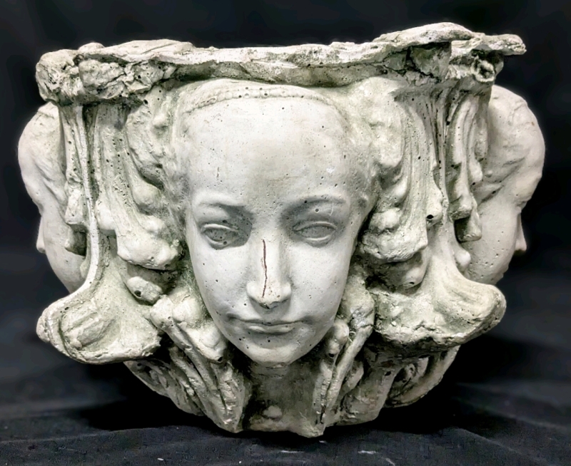 Fantastic Vintage 4-Faced Cement / Garden Stone Planter | 8.75" Inside Diameter x 10.15" Tall