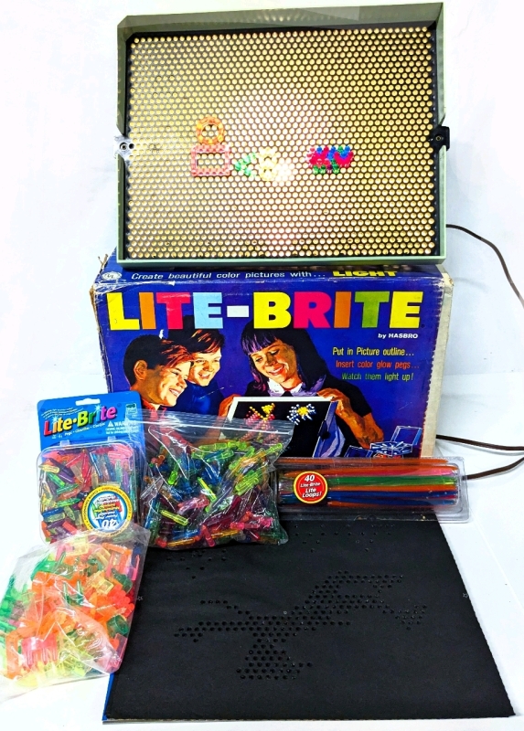 Vintage Hasbro LITE-BRIGHT with Original Box, Extra Pegs, Picture Outlines & Lite Loops