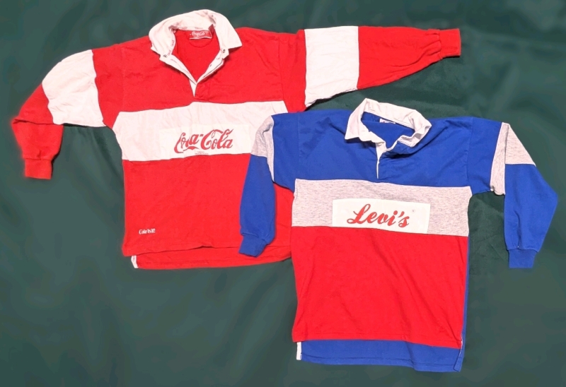 2 Vintage Size Large Rugby Shirts: Coca-Cola & Levis