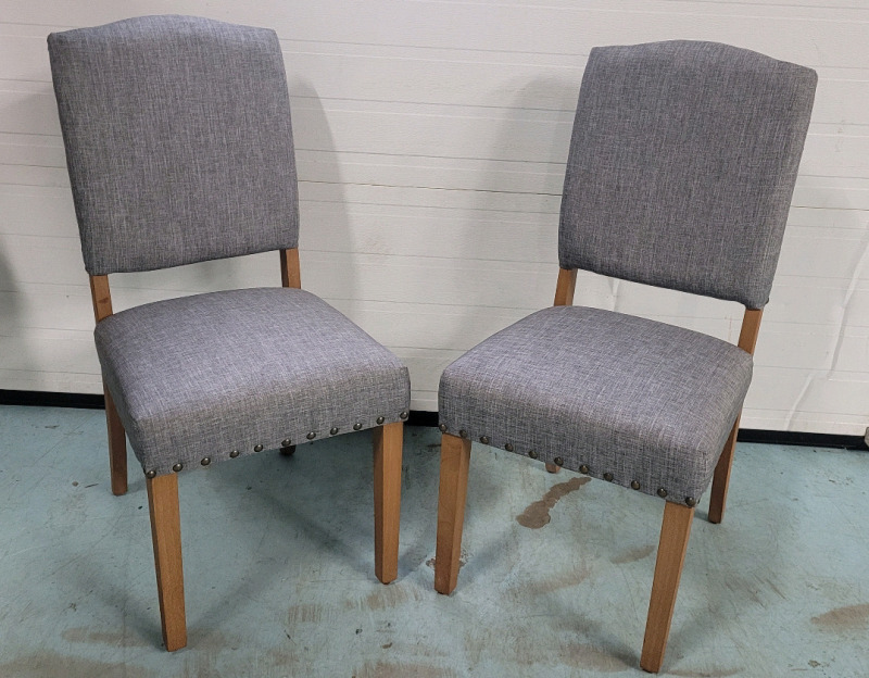 Benchwright Upholstered Dining Chairs , Set of 2 , Grey Fabric - New