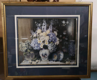 Vintage Framed Floral Print - 30" Wide by 26" Tall