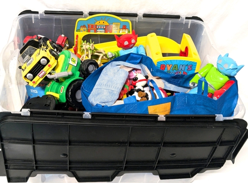 Huge Ryan's World Lot: Playset, Toy Vehicles, Action Figures & Clear Storage Tote with Interlocking Lid | 1.25" - 7" Tall