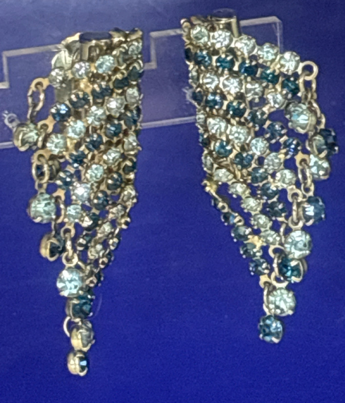 Vintage Ear Climbers 2 Shade Blue Rhinestone Amazing