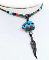 Navajo Sterling Silver Bear and Feather Necklace