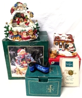 Vintage Walt Disney Classics Collection: Peter Pan Opening Title , Wind-Up Musical Christmas Skating Santa Pond & Ceramic "Reindeer School" Tea Light Candle Holder