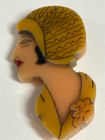 1920’s Hand Carved Bakelite Fashion Women’s Profile Brooch