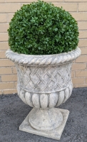 Vintage 19" tall "Take it for Granite" Fiberglass Planter with 11" Round Artificial Topiary