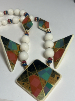 Japan Vintage Abstract Ceramic Necklace & Earrings