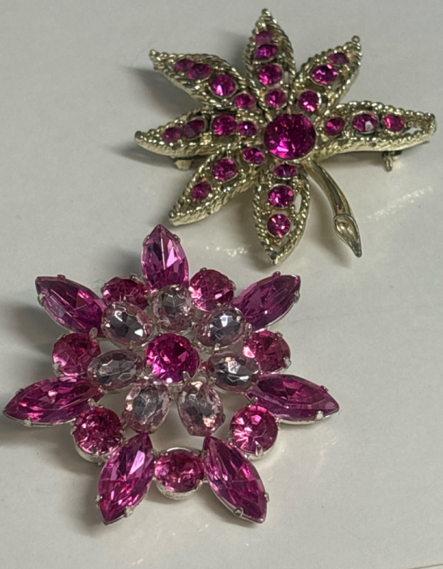 Two Vintage Brooches Fuchsia & Pink and Pink Ash