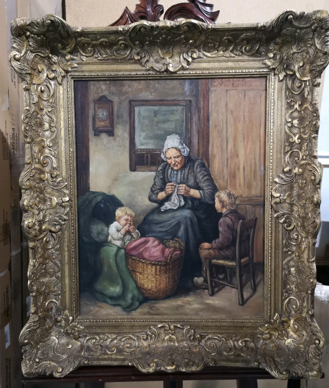 Vintage Framed Painting on Board - 23" Wide & 27" Tall