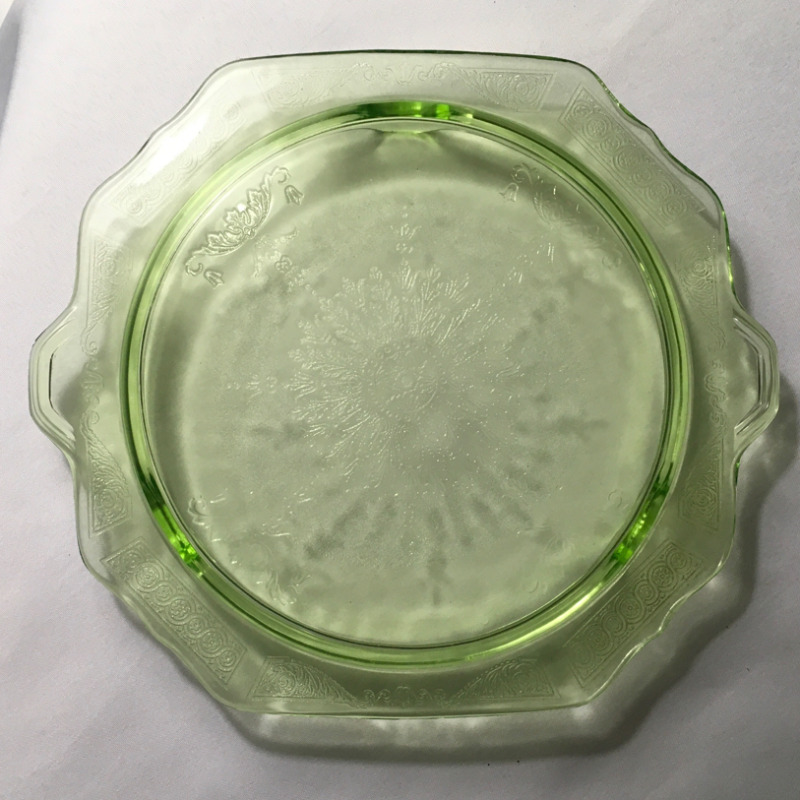 Uranium Green Glass Cake Plate