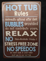 New | " Hot Tub Rules" Metal Wall Sign ( 12" x 8" )