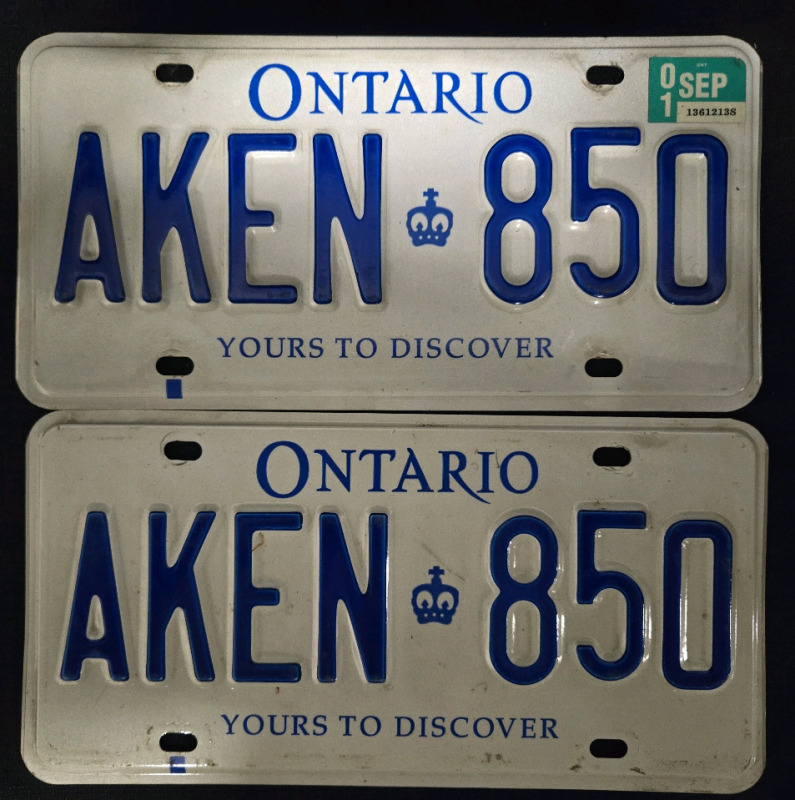 Matching Ontario License Plates | Plate # AKEN 850 ( 12" x 6" )