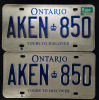 Matching Ontario License Plates | Plate # AKEN 850 ( 12" x 6" )