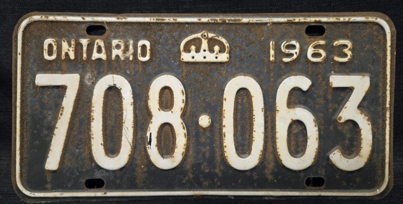 Vintage 1963 Ontario License Plate | # 708•063 ( 12" x 6" )