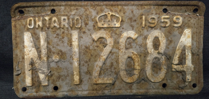 Vintage 1959 Ontario License Plate | # N•I2684 ( 12" x 6" )