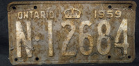 Vintage 1959 Ontario License Plate | # N&bull;I2684 ( 12" x 6" )
